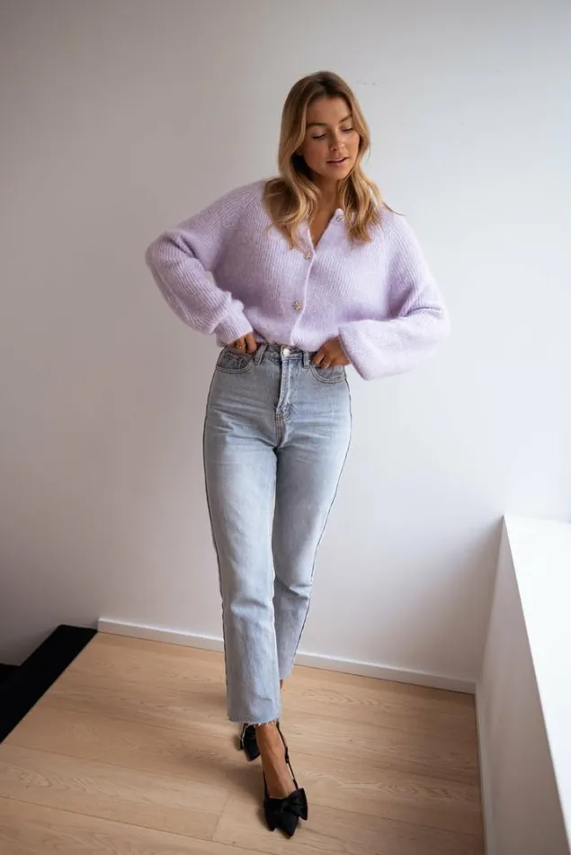 Women039s Clothing Cardigans Easy Clothes Lilac Isa Cardigan With Shiny Buttons