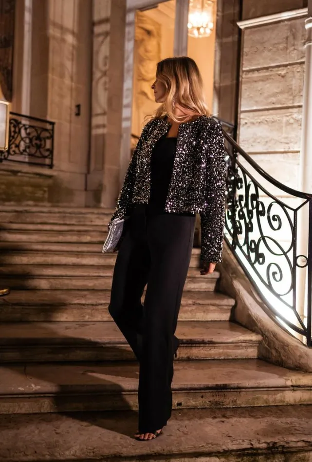 Women039s Clothing Jackets Easy Clothes Black And Silver Glittery Masha Jacket Black And Silver