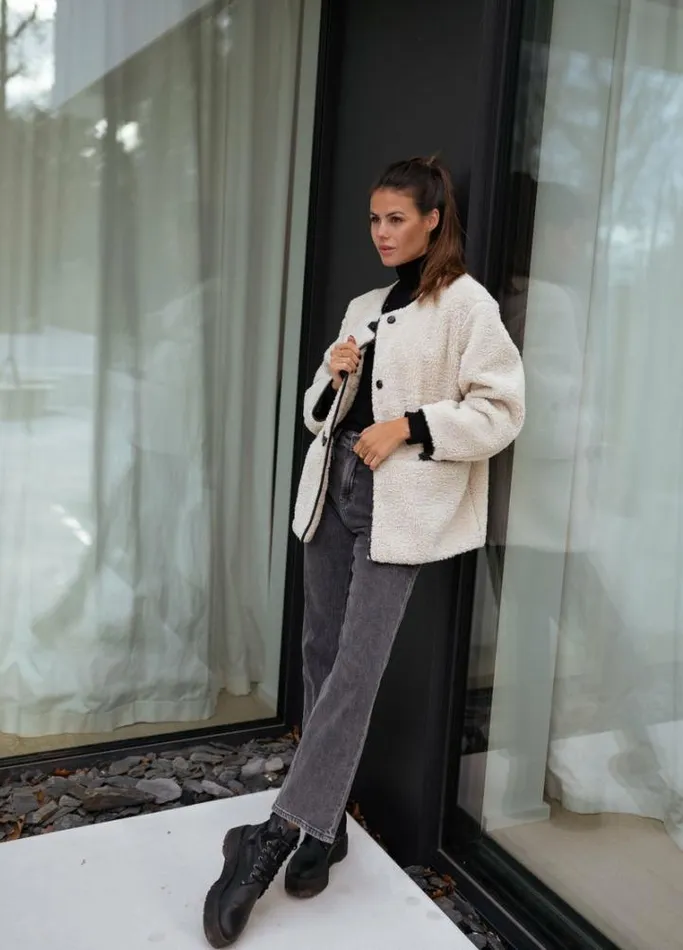 Women039s Clothing Jackets Easy Clothes Ecru Atlanta Faux Sheep Fur Jacket