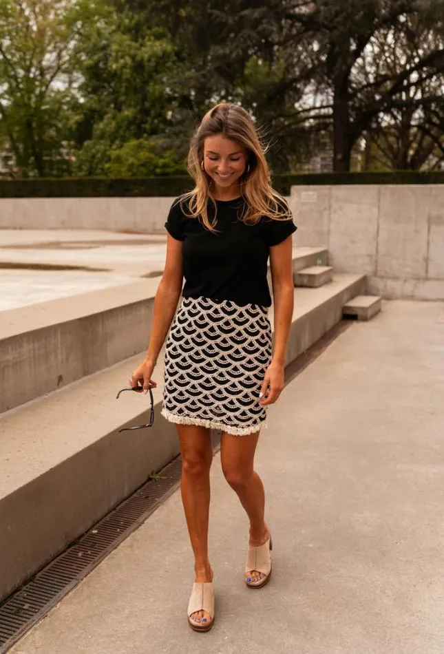 Women039s Clothing Skirts Easy Clothes Black And Ecru Crochet Teresa Skirt