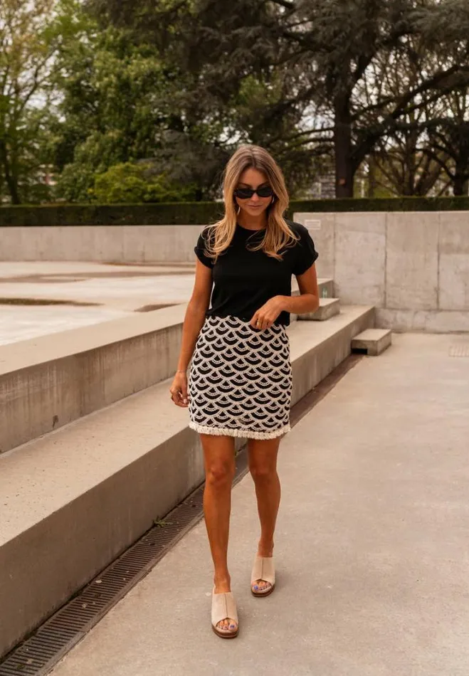 Women039s Clothing Skirts Easy Clothes Black And Ecru Crochet Teresa Skirt