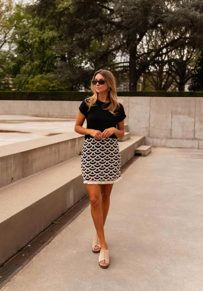Women039s Clothing Skirts Easy Clothes Black And Ecru Crochet Teresa Skirt