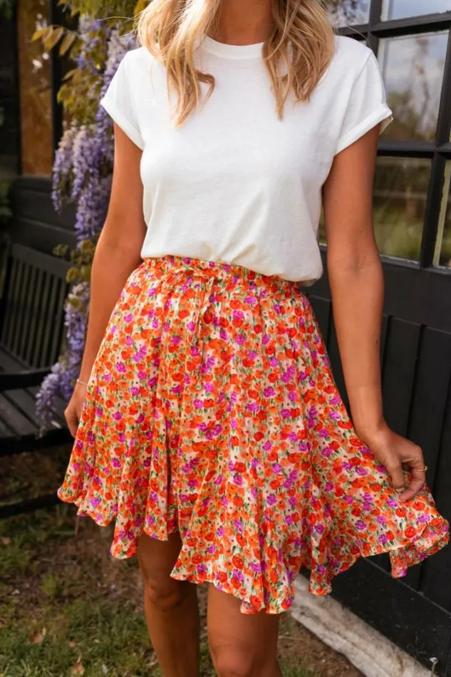 Women039s Clothing Skirts Easy Clothes Orange Floral Henley Skirt Women039s Clothing Skirts Easy Clothes Orange Floral Henley Skirt