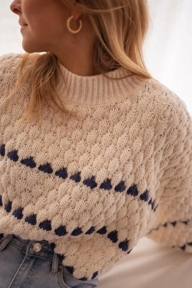 Women039s Clothing Sweaters Easy Clothes Ecru And Blue Fanchon Sweater