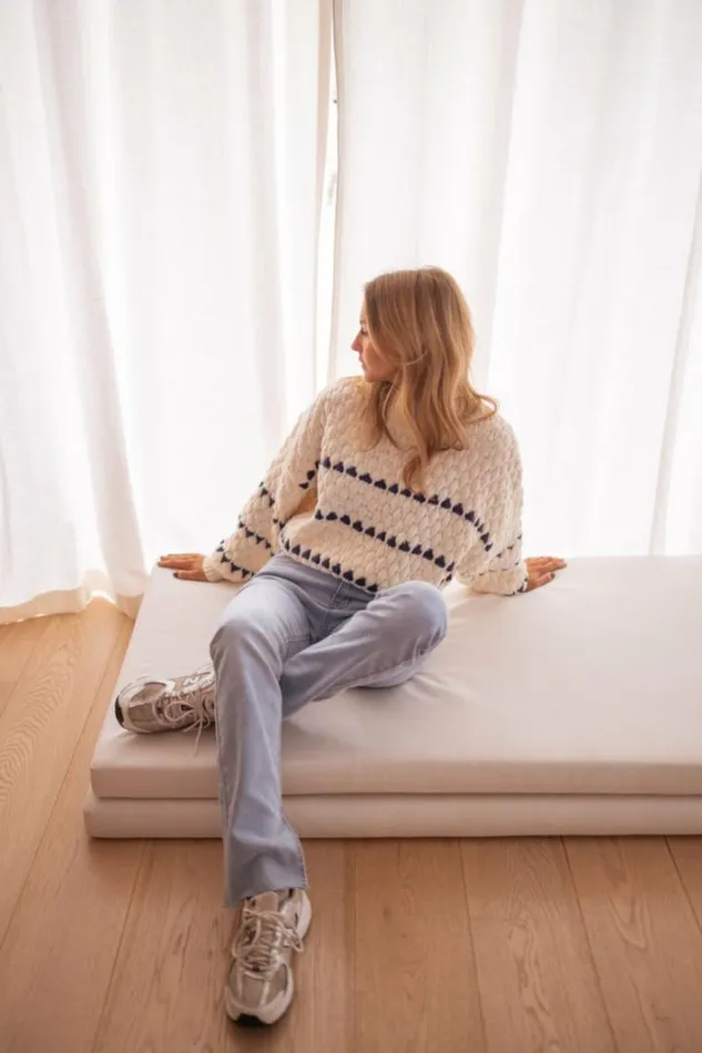 Women039s Clothing Sweaters Easy Clothes Ecru And Blue Fanchon Sweater