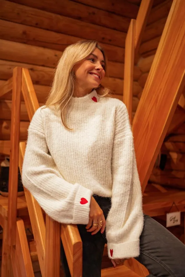 Women039s Clothing Sweaters Easy Clothes Ecru Soline Sweater With Hearts Ecru
