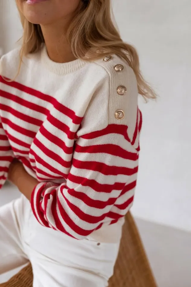 Women039s Clothing Sweaters Easy Clothes White Aubry Sweater With Red Lines Women039s Clothing Sweaters Easy Clothes White Aubry Sweater With Red Lines