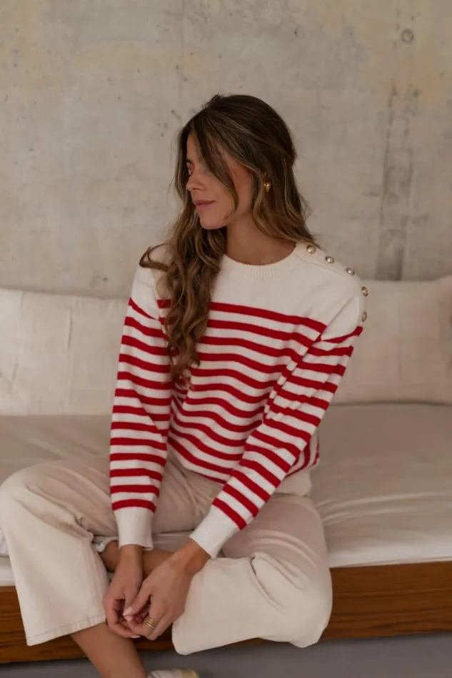 Women039s Clothing Sweaters Easy Clothes White Aubry Sweater With Red Lines Women039s Clothing Sweaters Easy Clothes White Aubry Sweater With Red Lines