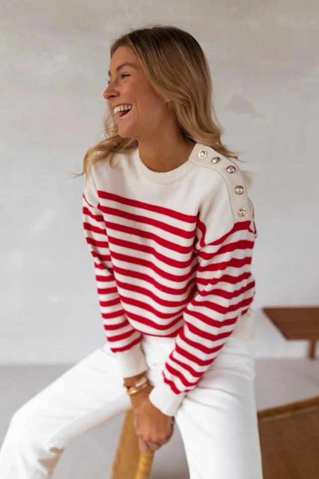 Women039s Clothing Sweaters Easy Clothes White Aubry Sweater With Red Lines Women039s Clothing Sweaters Easy Clothes White Aubry Sweater With Red Lines