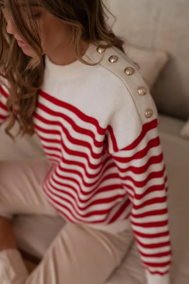 Women039s Clothing Sweaters Easy Clothes White Aubry Sweater With Red Lines Women039s Clothing Sweaters Easy Clothes White Aubry Sweater With Red Lines