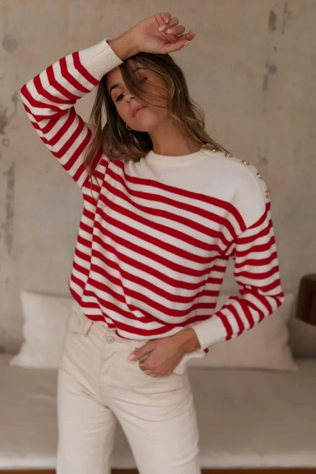 Women039s Clothing Sweaters Easy Clothes White Aubry Sweater With Red Lines Women039s Clothing Sweaters Easy Clothes White Aubry Sweater With Red Lines
