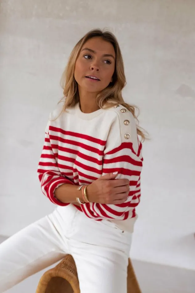 Women039s Clothing Sweaters Easy Clothes White Aubry Sweater With Red Lines Women039s Clothing Sweaters Easy Clothes White Aubry Sweater With Red Lines