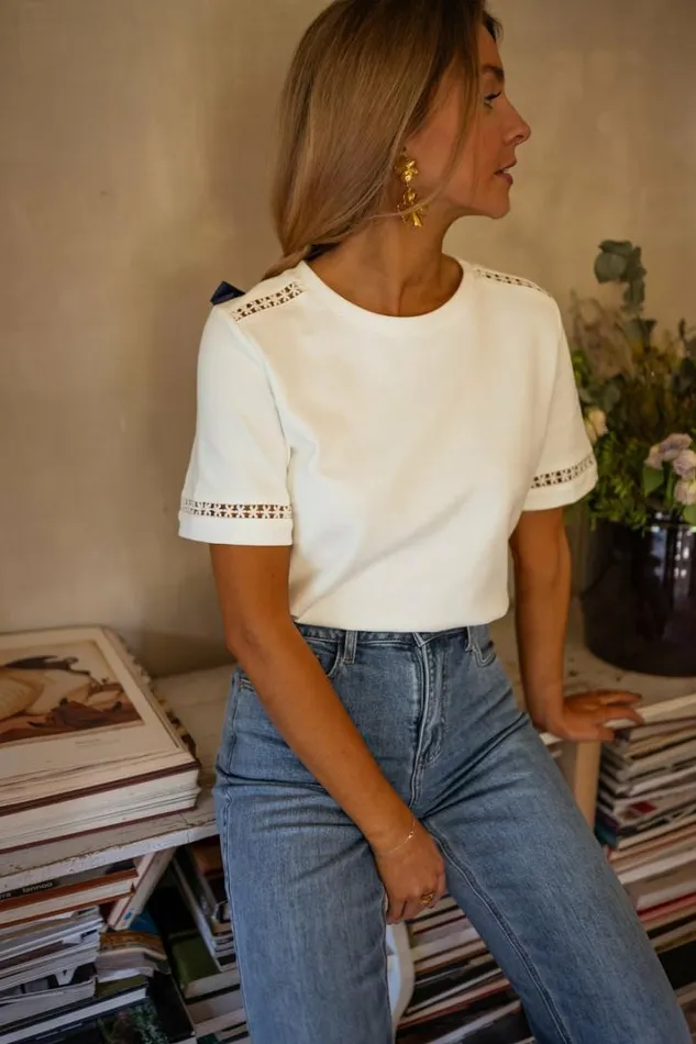 Women039s Clothing Tshirts Easy Clothes White Embroidered Romina TShirt White