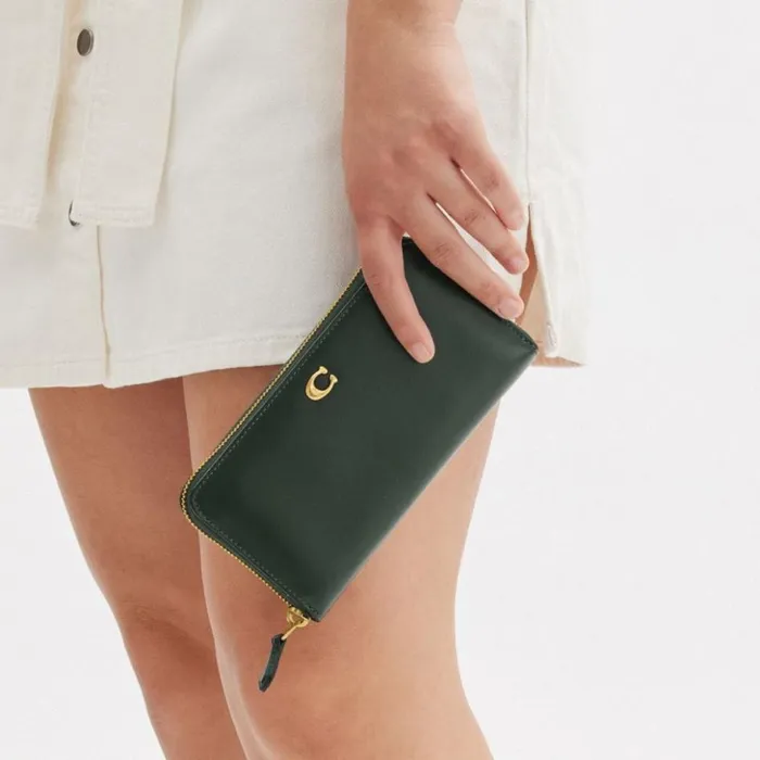 Women Accordion Zip Wallet Brassamazon Green Coach Large Wallets
