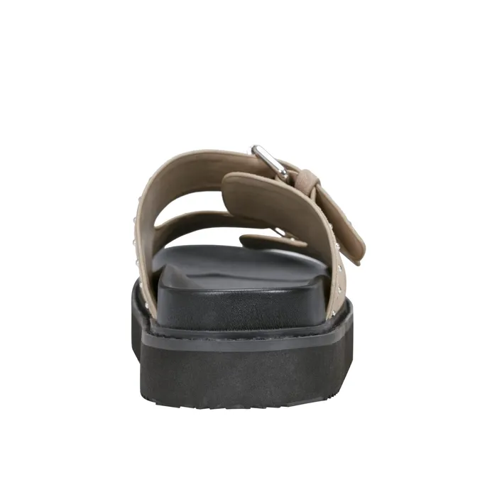 Women Agusta Studded Slide Sandal Taupe Suede Mules and Slides Marc Fisher