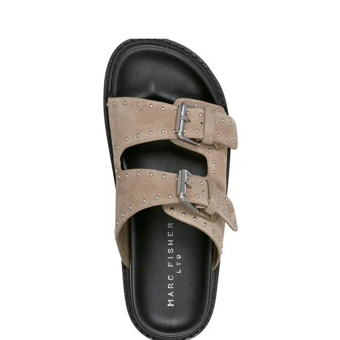 Women Agusta Studded Slide Sandal Taupe Suede Mules and Slides Marc Fisher