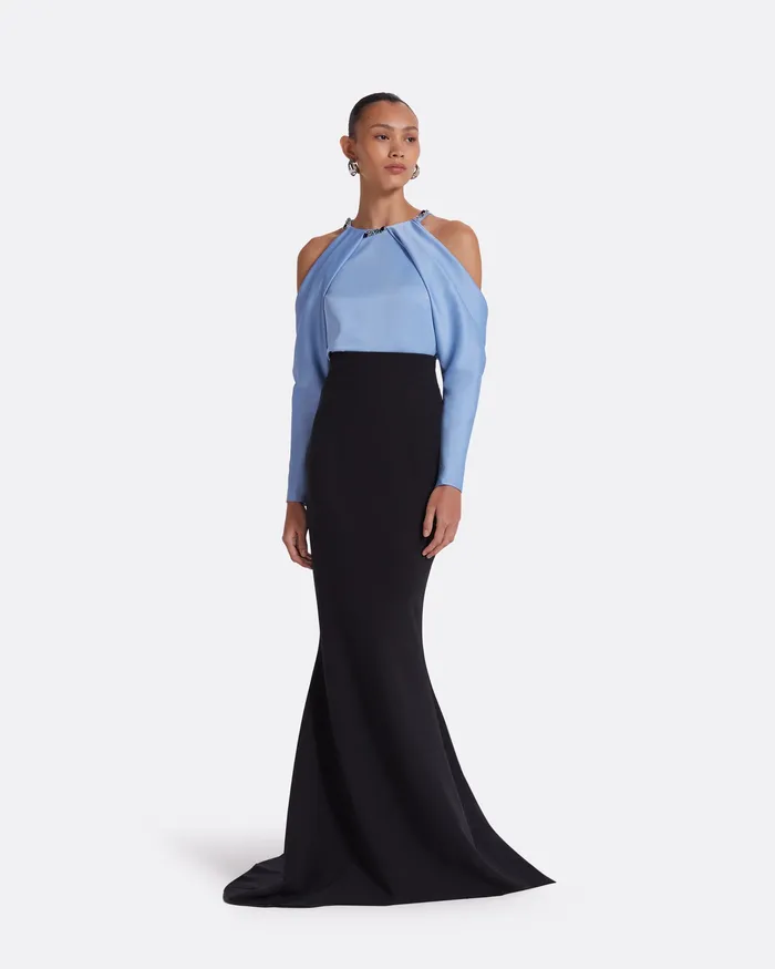 Women Aksha Carolina Blue and Black Long Dress Black and Carolina Blue Dresses Safiyaa