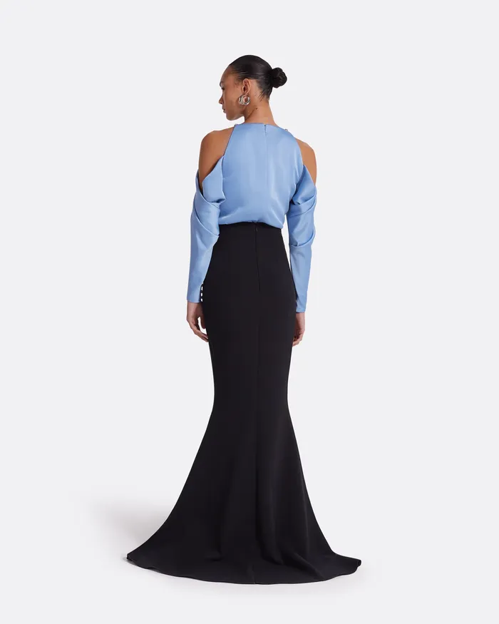 Women Aksha Carolina Blue and Black Long Dress Black and Carolina Blue Dresses Safiyaa