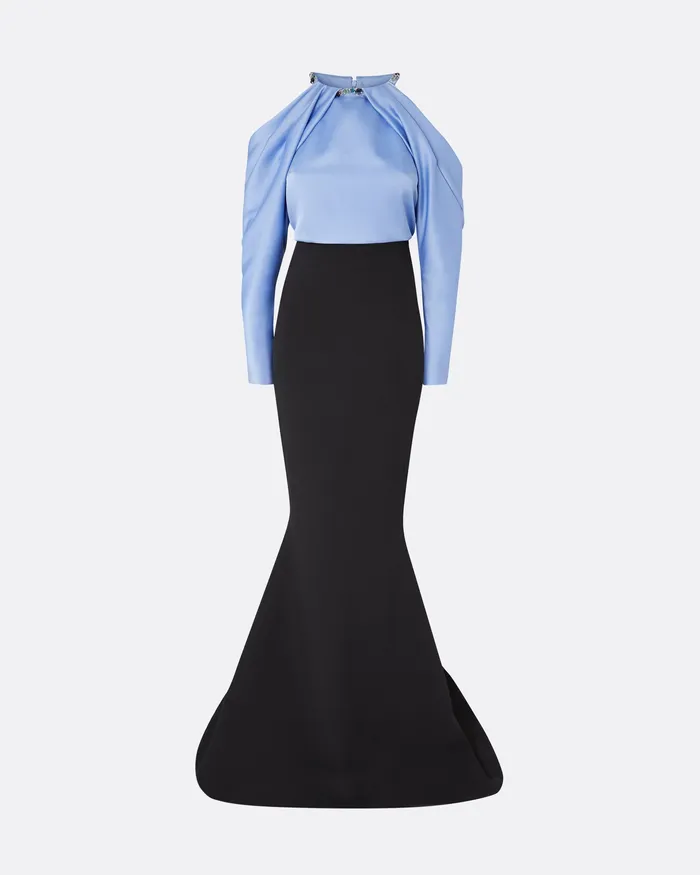 Women Aksha Carolina Blue and Black Long Dress Black and Carolina Blue Dresses Safiyaa
