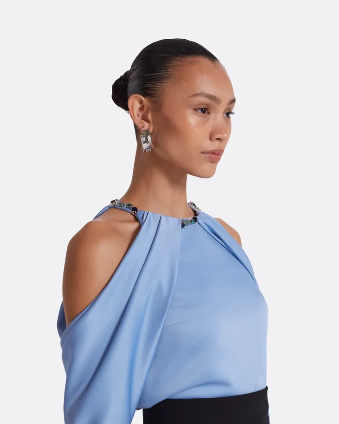 Women Aksha Carolina Blue and Black Long Dress Black and Carolina Blue Dresses Safiyaa