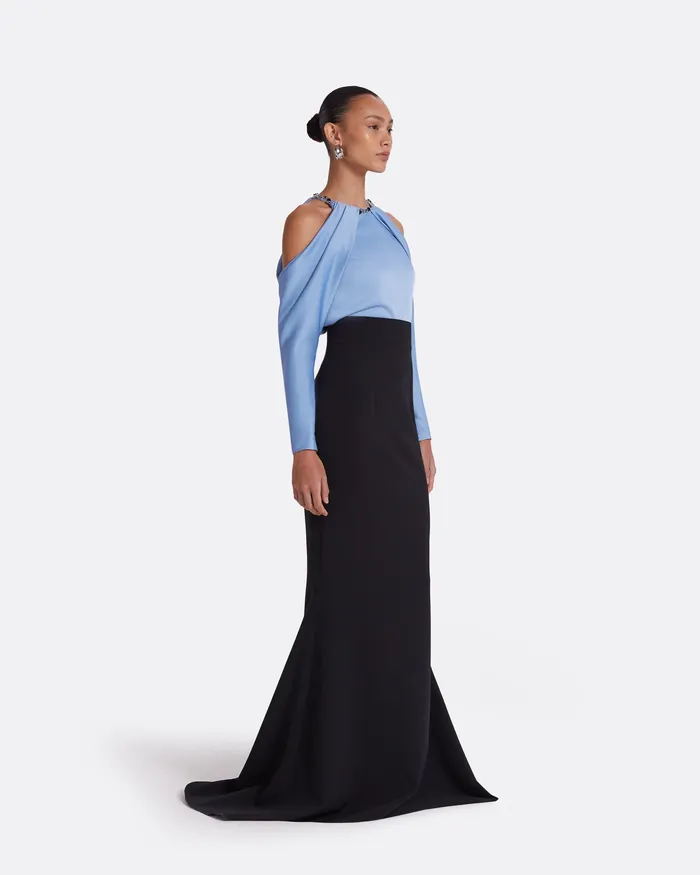 Women Aksha Carolina Blue and Black Long Dress Black and Carolina Blue Dresses Safiyaa