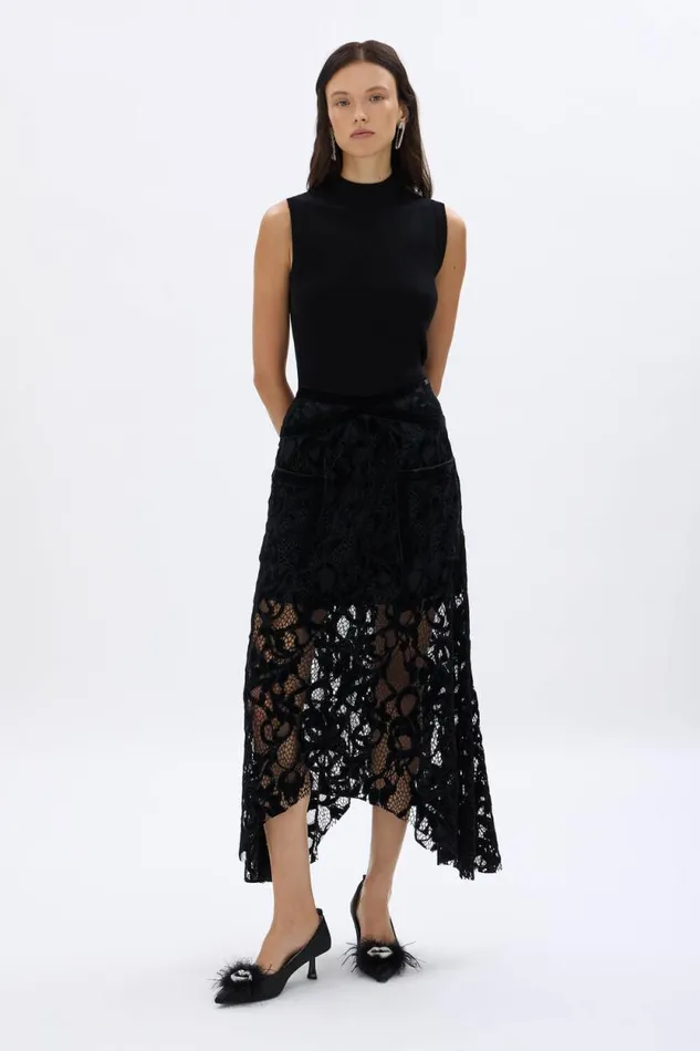 Women Asymmetrical Skirt In Velvet Lace Black Black Sonia Rykiel Skirts