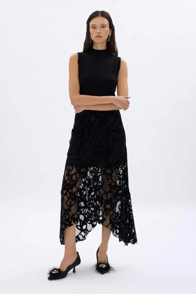 Women Asymmetrical Skirt In Velvet Lace Black Black Sonia Rykiel Skirts