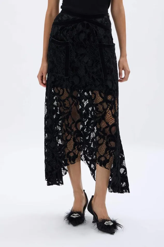 Women Asymmetrical Skirt In Velvet Lace Black Black Sonia Rykiel Skirts