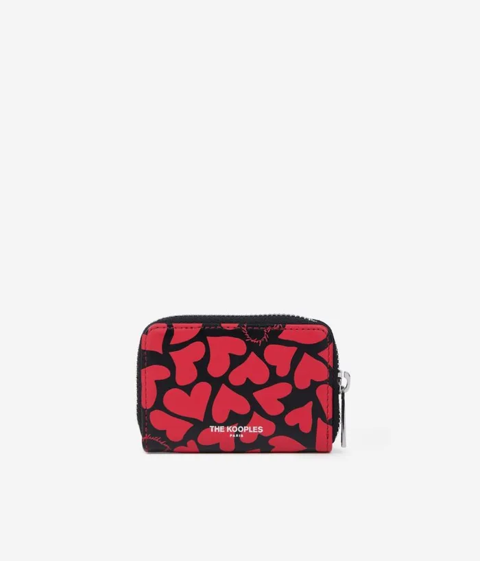 Women Bags THE KOOPLES Black Leather Coin Purse With Hearts Print