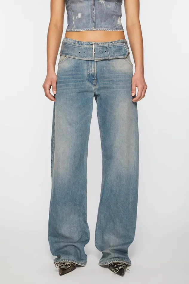 Women Belted Jeans 8211 Relaxed Fit Mid Blue Acne Studios Jeans