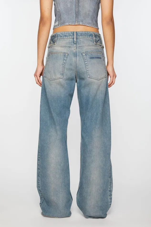 Women Belted Jeans 8211 Relaxed Fit Mid Blue Acne Studios Jeans