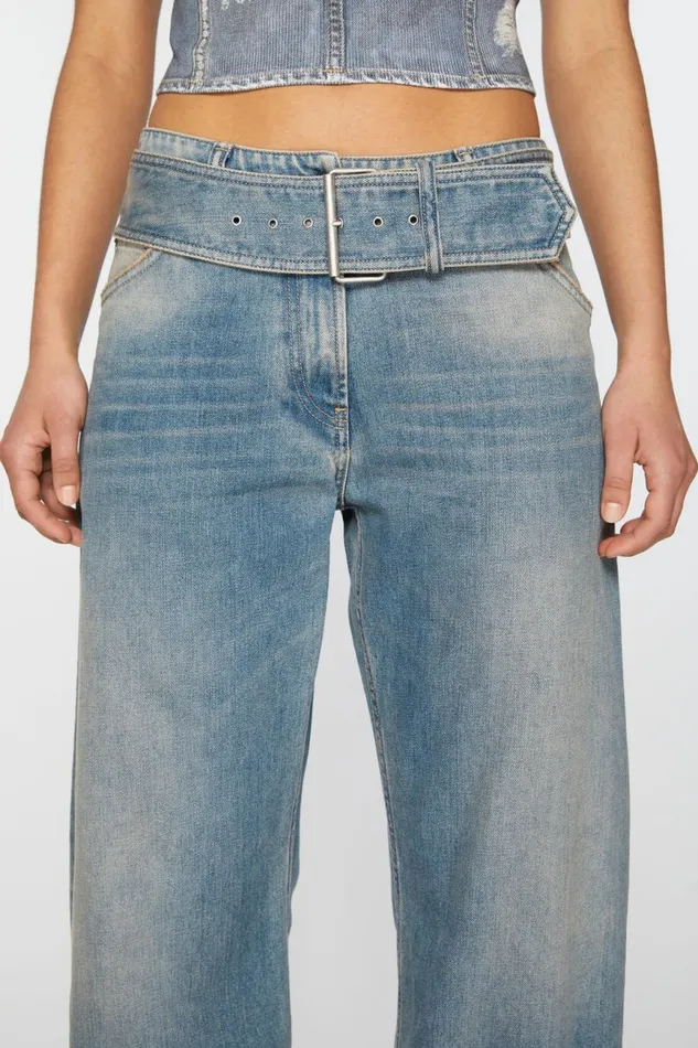 Women Belted Jeans 8211 Relaxed Fit Mid Blue Acne Studios Jeans