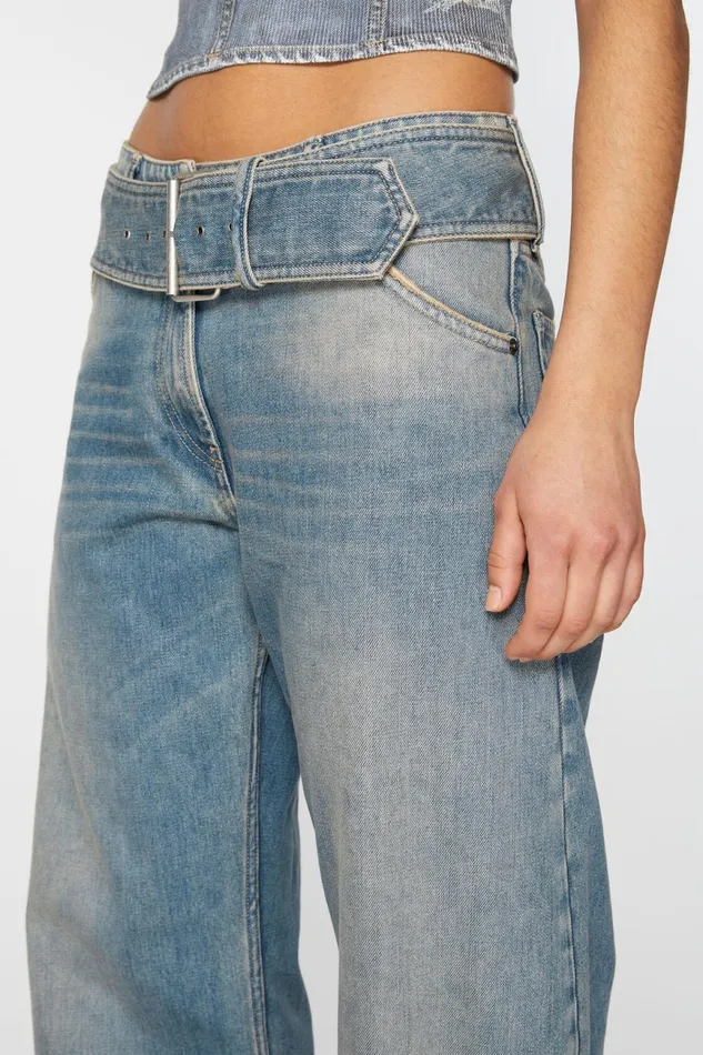 Women Belted Jeans 8211 Relaxed Fit Mid Blue Acne Studios Jeans