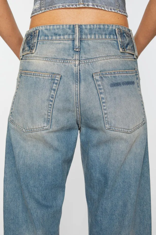 Women Belted Jeans 8211 Relaxed Fit Mid Blue Acne Studios Jeans