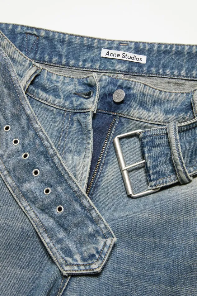 Women Belted Jeans 8211 Relaxed Fit Mid Blue Acne Studios Jeans