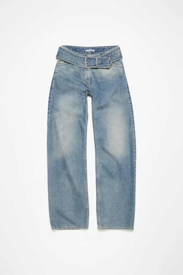 Women Belted Jeans 8211 Relaxed Fit Mid Blue Acne Studios Jeans