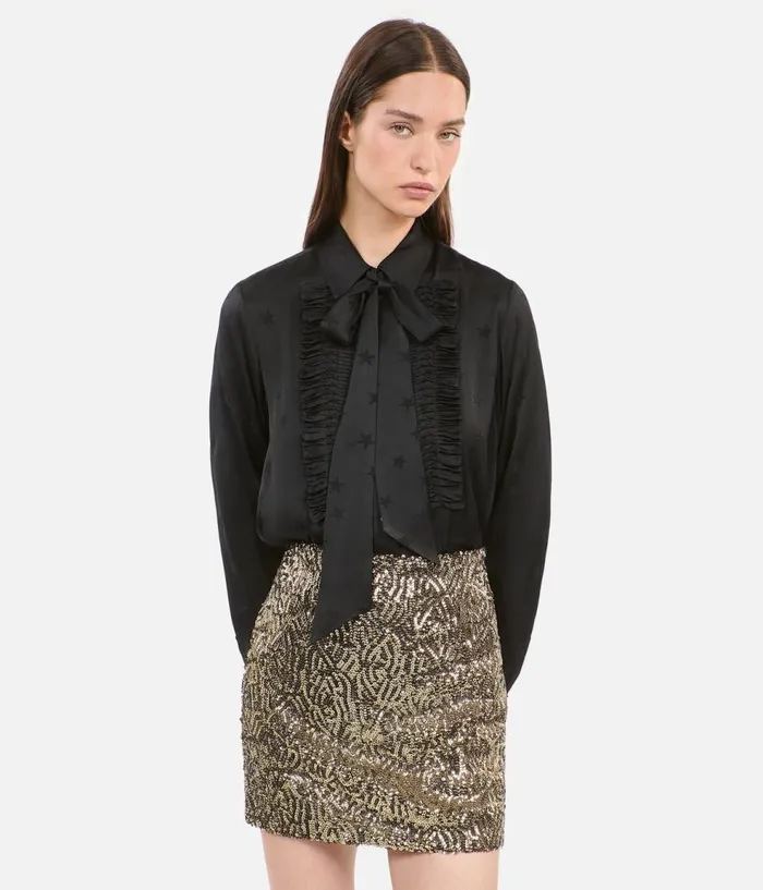 Women Blouses and Shirts THE KOOPLES Black Jacquard Shirt Women Blouses and Shirts THE KOOPLES Black Jacquard Shirt
