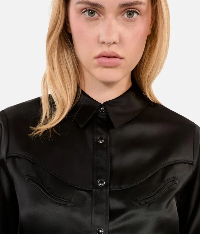 Women Blouses and Shirts THE KOOPLES Black Westernstyle Satin Shirt Women Blouses and Shirts THE KOOPLES Black Westernstyle Satin Shirt