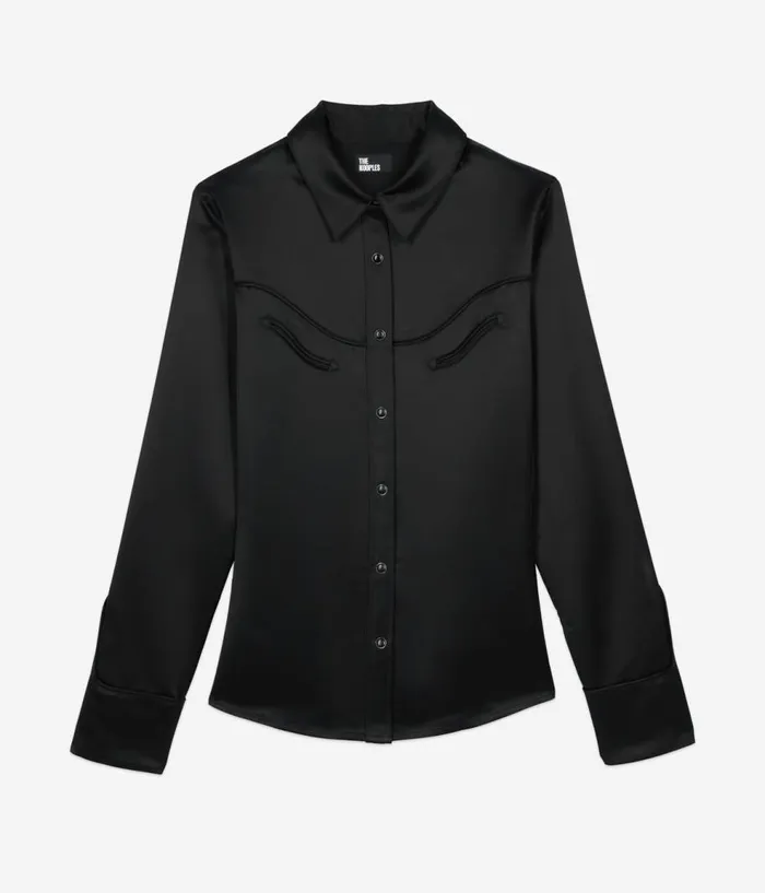 Women Blouses and Shirts THE KOOPLES Black Westernstyle Satin Shirt Women Blouses and Shirts THE KOOPLES Black Westernstyle Satin Shirt
