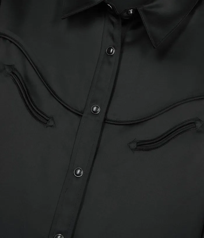 Women Blouses and Shirts THE KOOPLES Black Westernstyle Satin Shirt Women Blouses and Shirts THE KOOPLES Black Westernstyle Satin Shirt