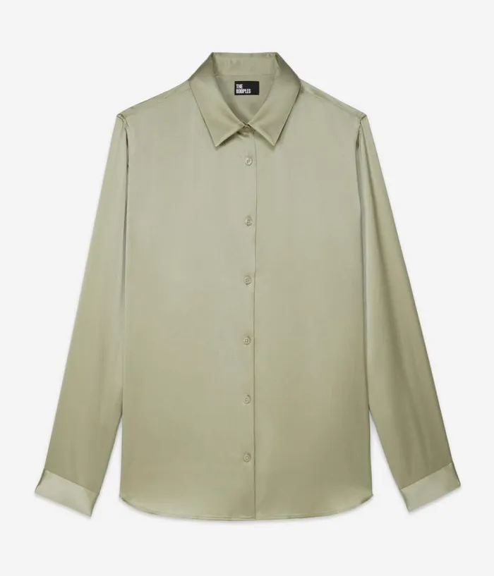 Women Blouses and Shirts THE KOOPLES Light Green Satin Silk Shirt Women Blouses and Shirts THE KOOPLES Light Green Satin Silk Shirt