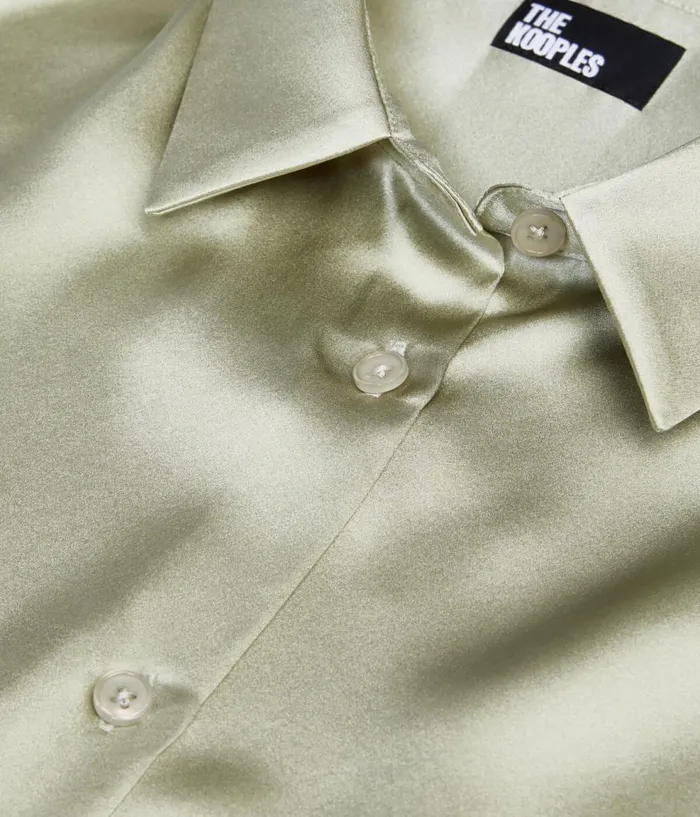 Women Blouses and Shirts THE KOOPLES Light Green Satin Silk Shirt Women Blouses and Shirts THE KOOPLES Light Green Satin Silk Shirt