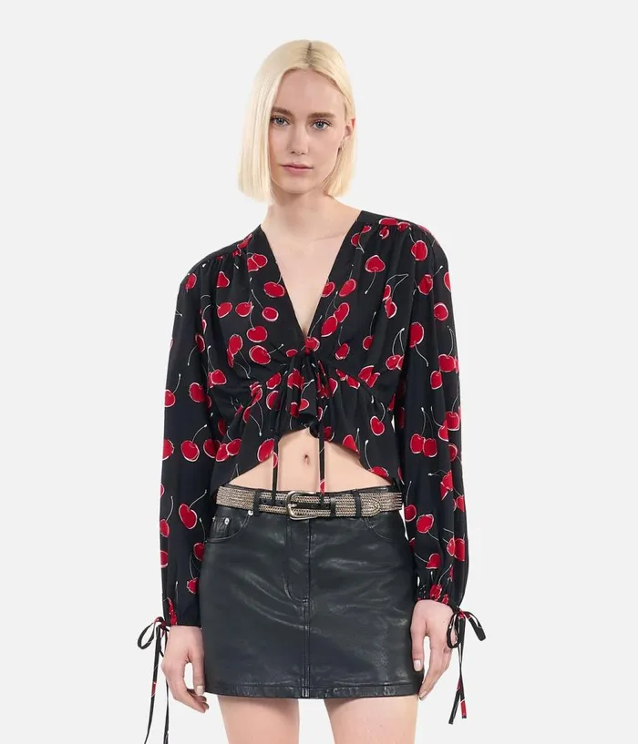 Women Blouses and Shirts THE KOOPLES Printed Cropped Top With Ruffles
