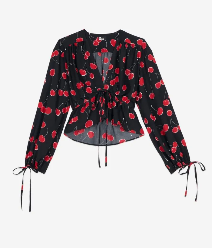 Women Blouses and Shirts THE KOOPLES Printed Cropped Top With Ruffles Women Blouses and Shirts THE KOOPLES Printed Cropped Top With Ruffles