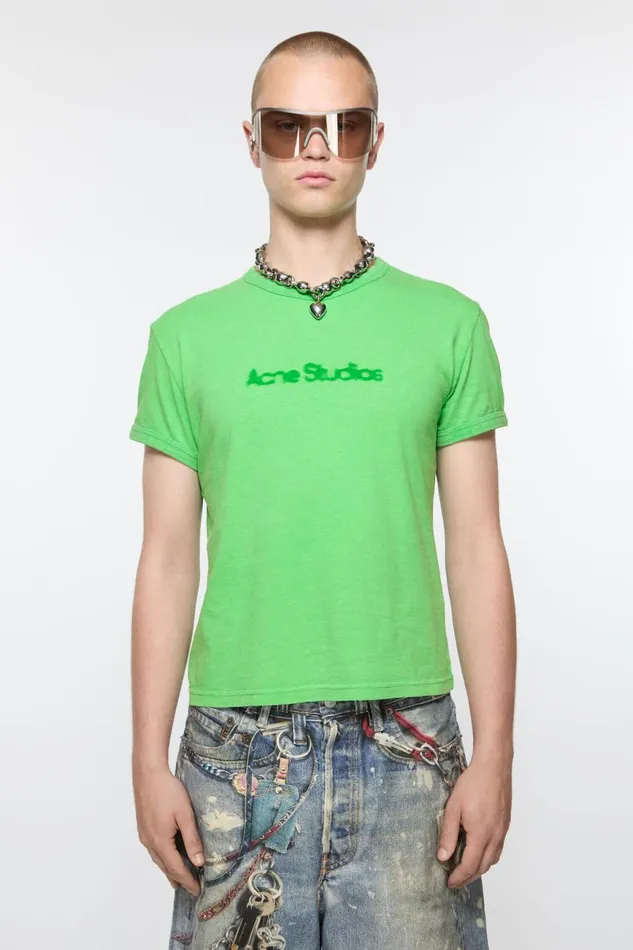 Women Blurred Logo Tshirt 8211 Fitted Unisex Fit Bright Green Acne Studios Tshirts