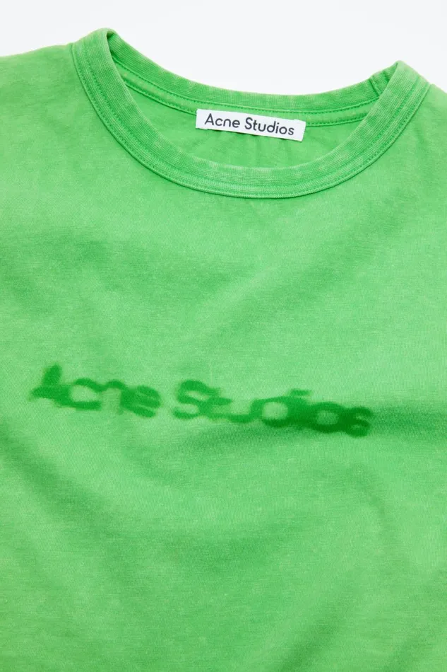 Women Blurred Logo Tshirt 8211 Fitted Unisex Fit Bright Green Acne Studios Tshirts