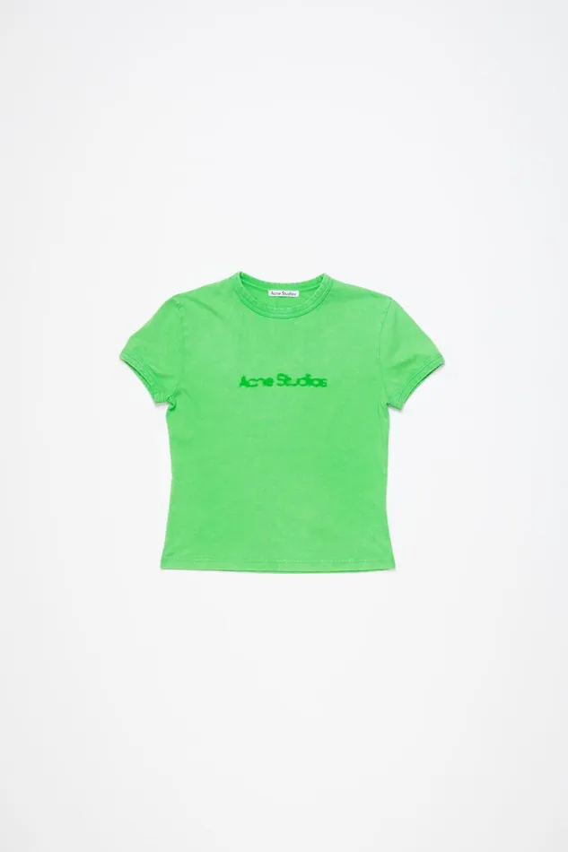 Women Blurred Logo Tshirt 8211 Fitted Unisex Fit Bright Green Acne Studios Tshirts