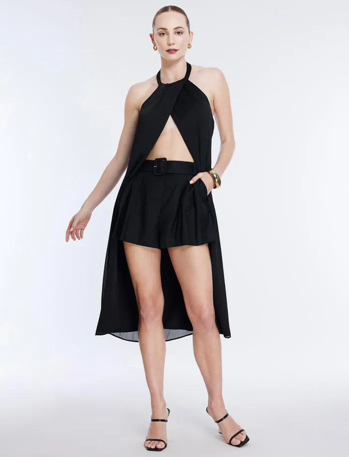 Women Bottoms BCBG Belted Pleated Short Black