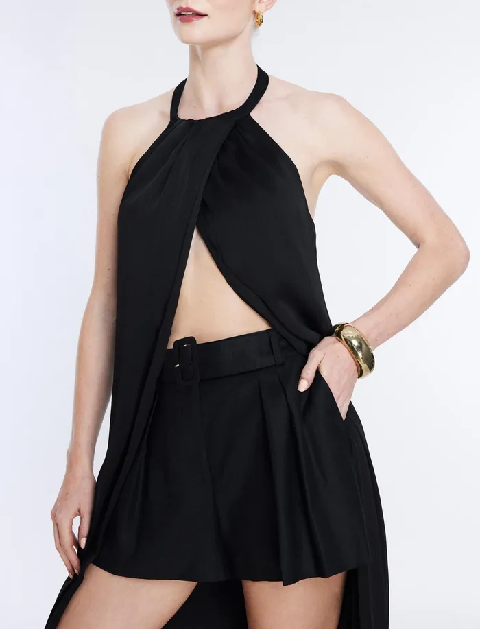 Women Bottoms BCBG Belted Pleated Short Black
