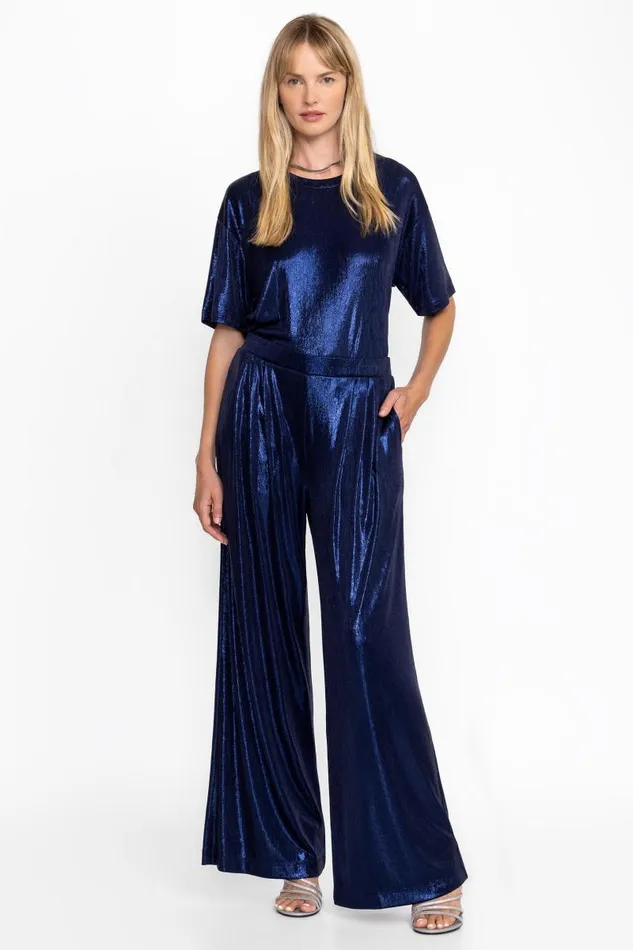 Women Bottoms Johnny Was BRISTOL KNIT PANT Metallic Sapphire Blue